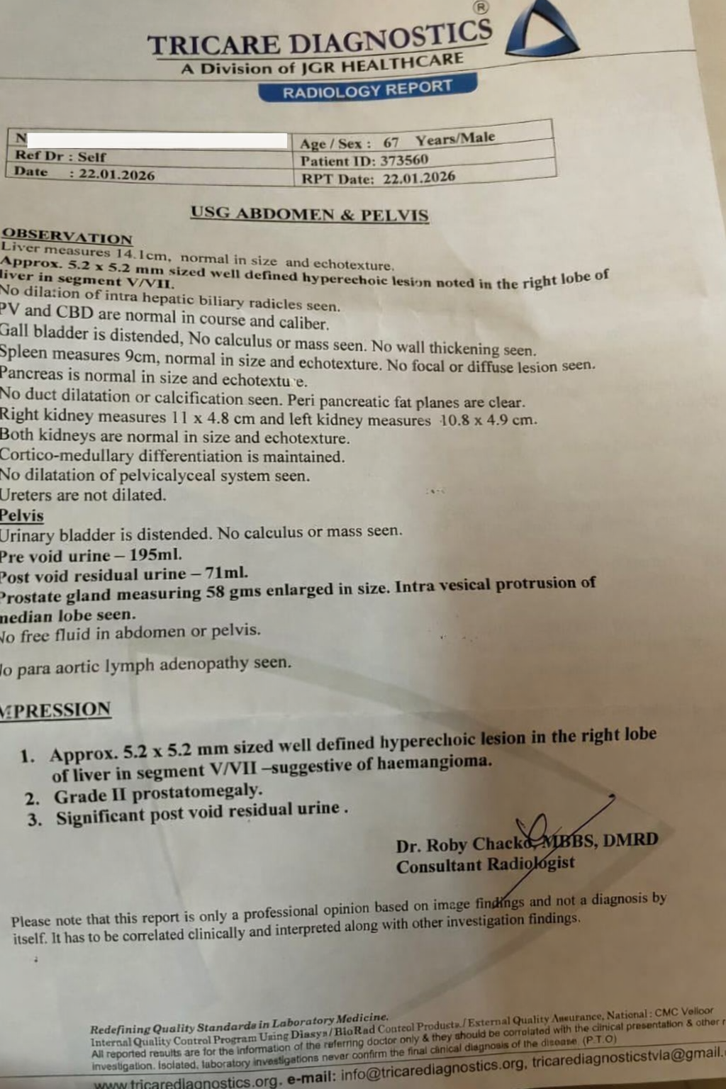 BABU THIRUVALLA PROSTATE REPORT AFTER