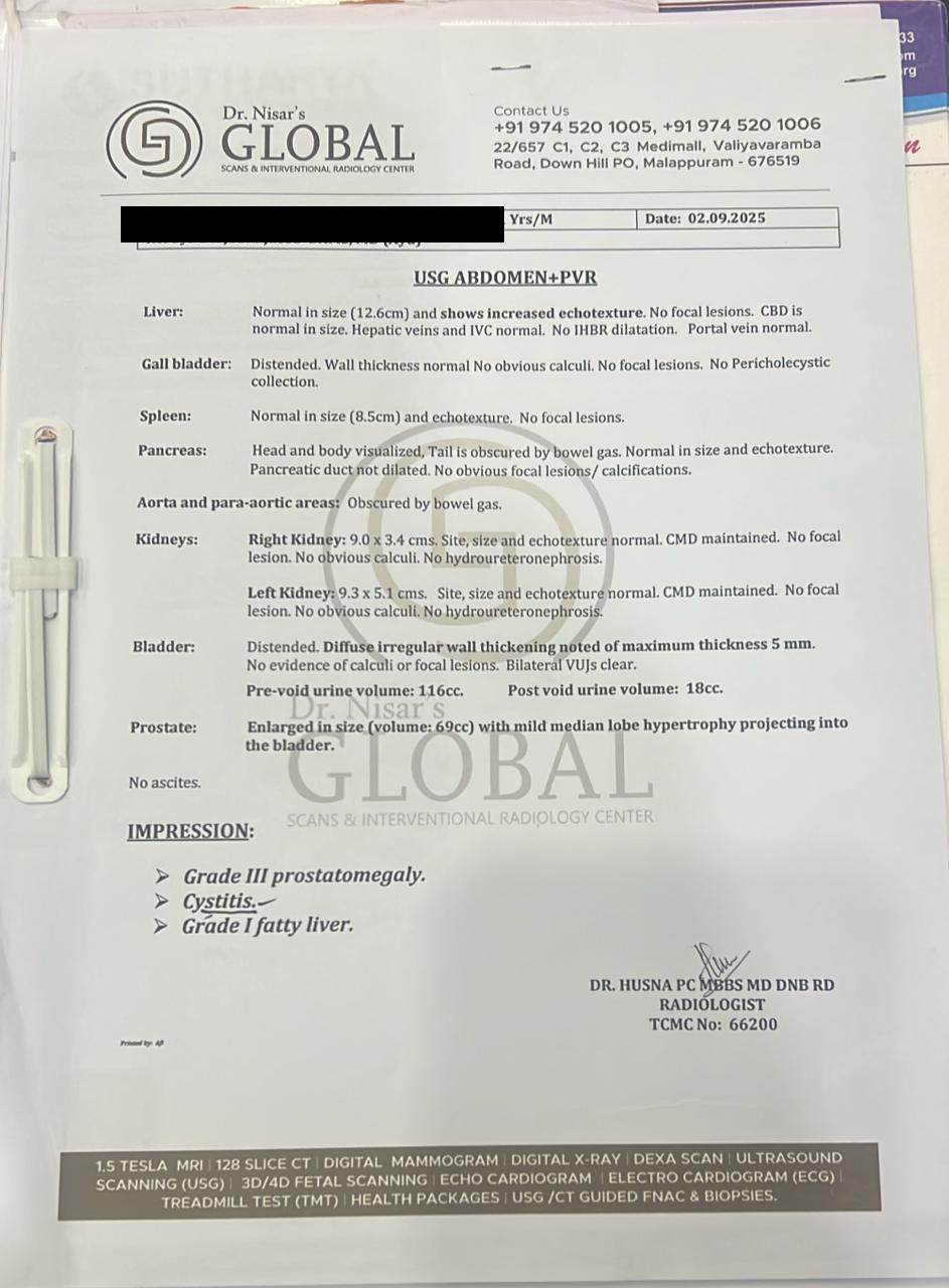 haridasan prostate report before