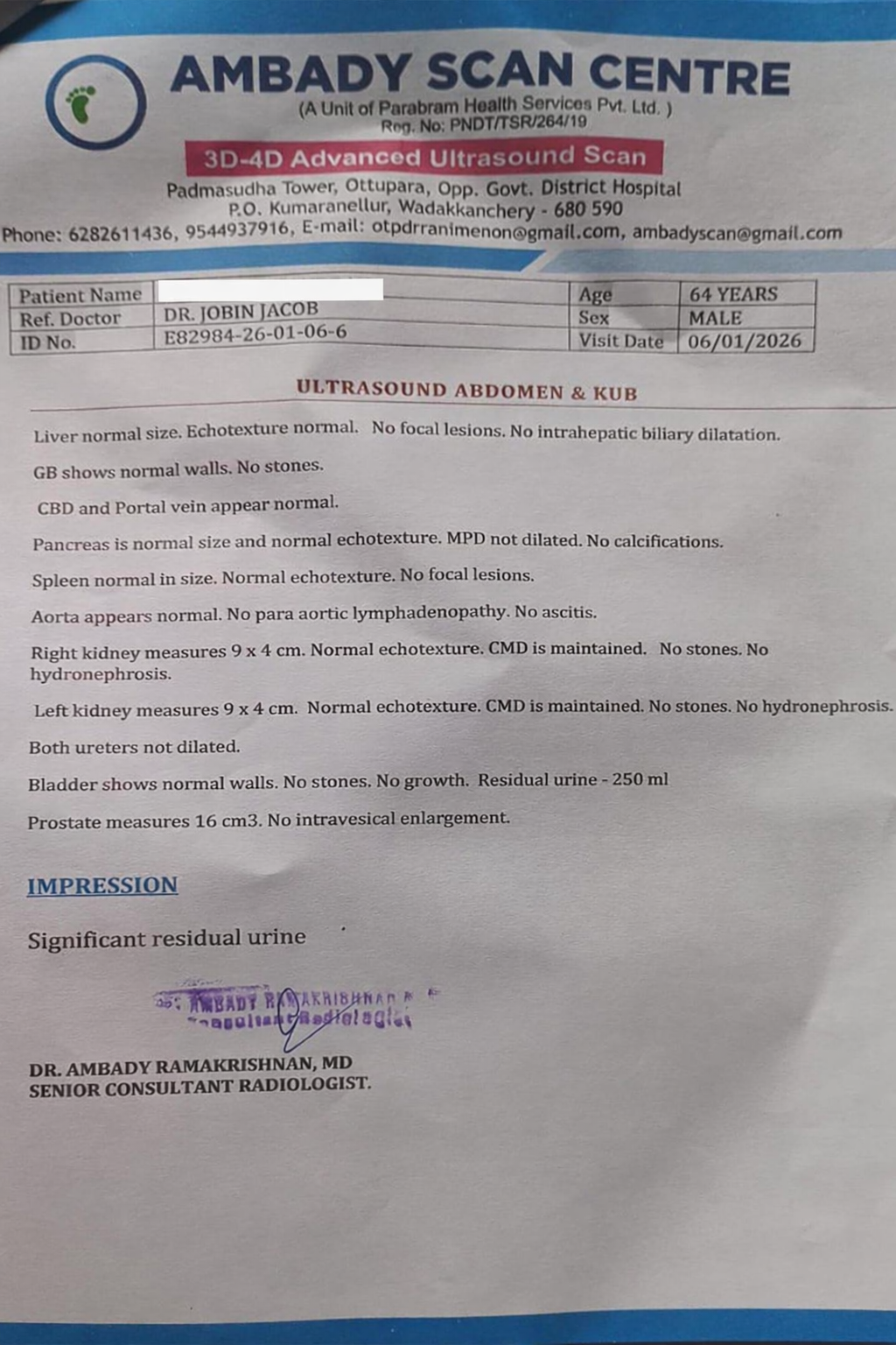 ramachandran prostate report after